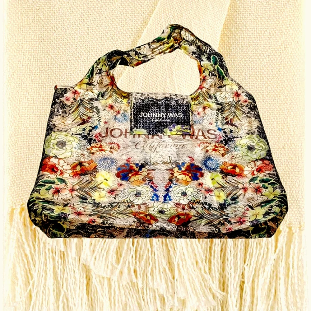 JOHNNY WAS ~California Reusable Shopping Tote Bag Floral, Lightweight & Packable - Picture 4 of 5